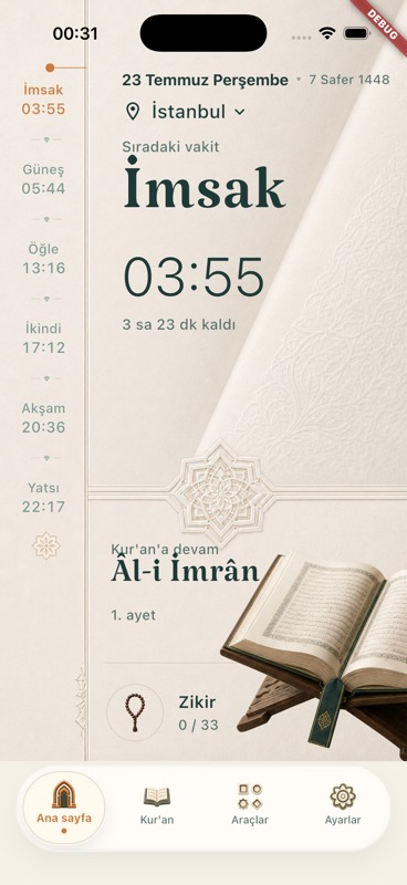 Sükunet açık tema ana ekranı
